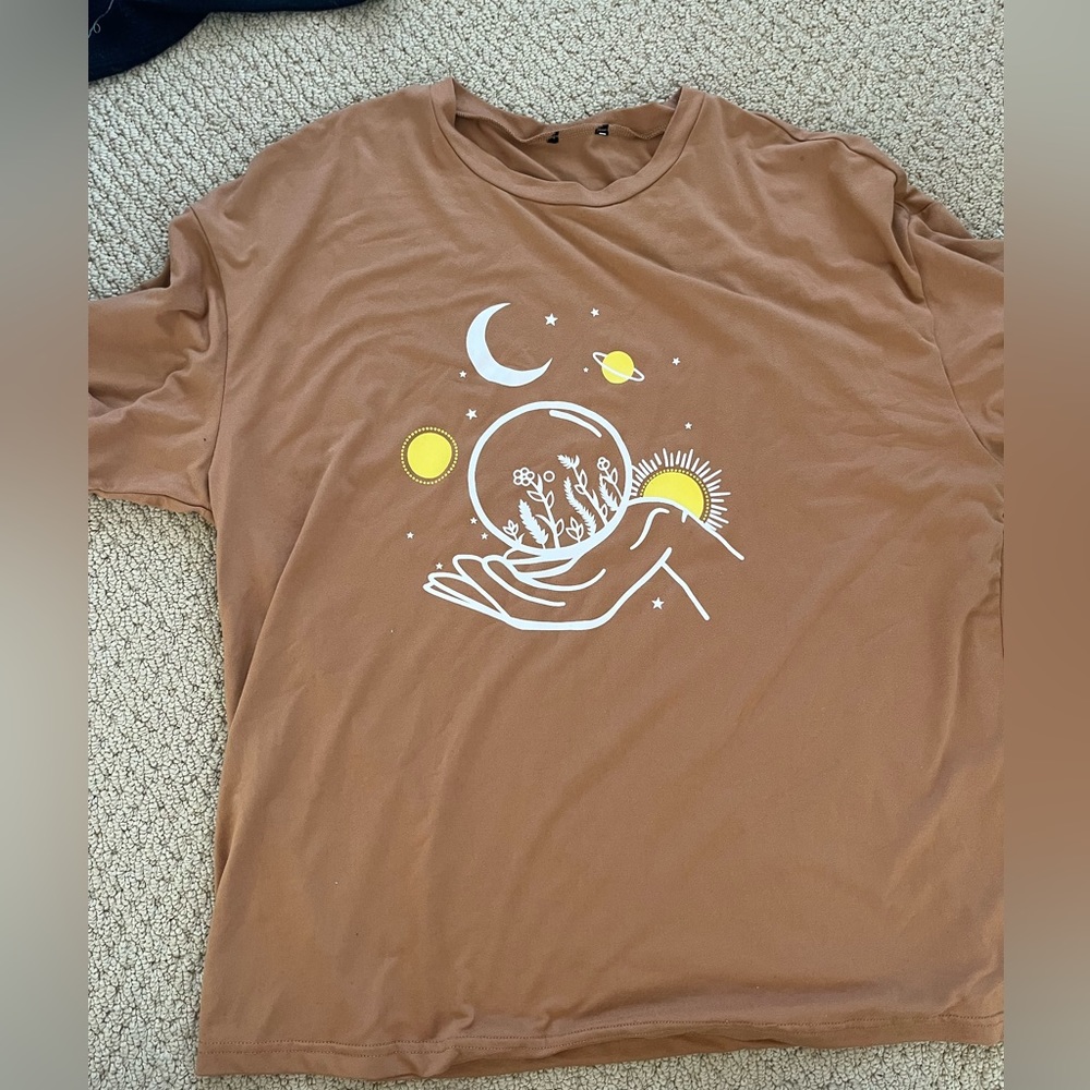 Brown sun and moon oversized tee from Shein
